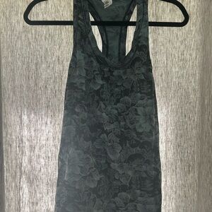 ATHLETA MOMENTUM WOMANS BLACK/TEAL FLORAL RACERBACK TANK SMALL